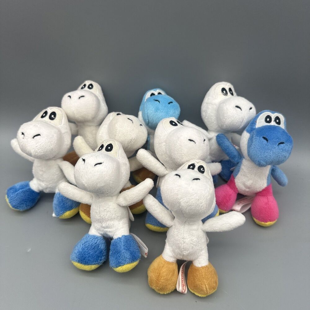 Lot Of 9 Nintendo Super Mario Yoshi Mini Plush (White & Blue)  5” Keychain Toys